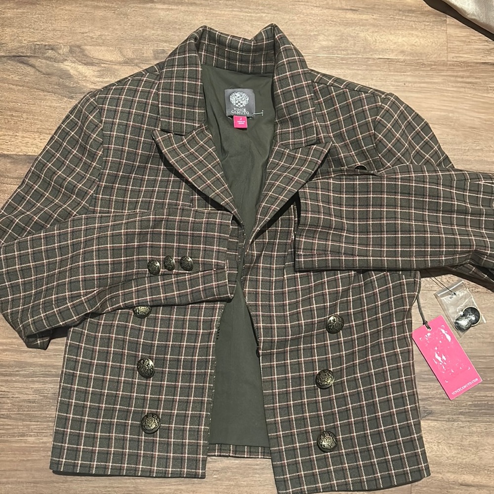 Vince Camuto NWT cropped plaid blazer 2